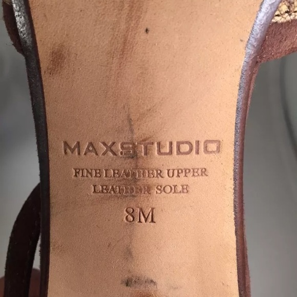 Max Studio Brown Beige Colorblock Leather Classic Suede T-Strap Peep Toe - Picture 8 of 8